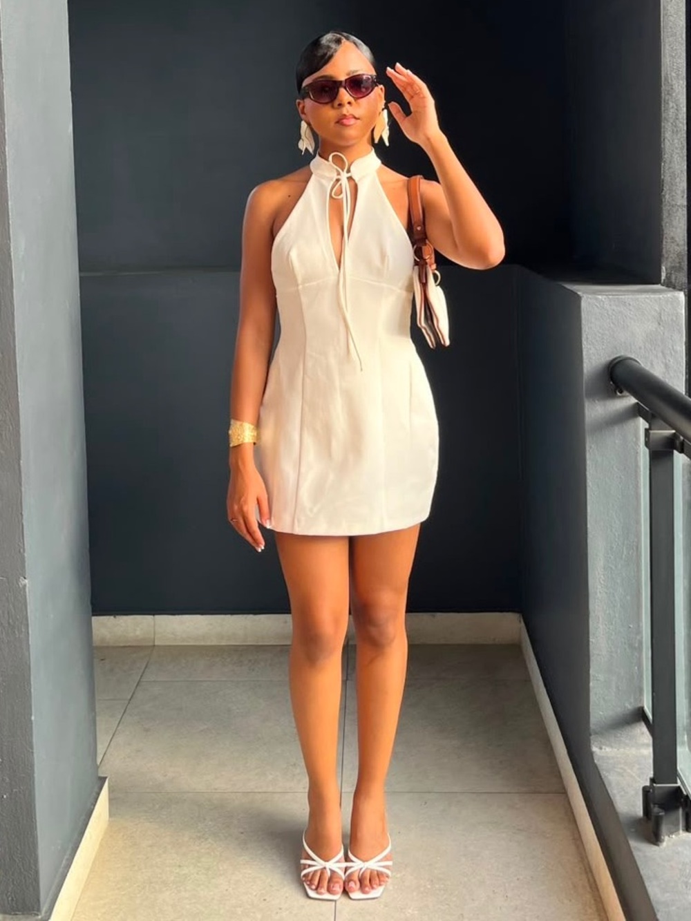 Zara Cream Halter Tie Mini Dress